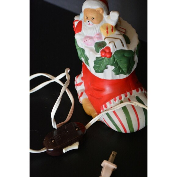 Vintage Christmas Around the World Stocking Teddy Bear Night Light Lamp Ceramic - Picture 12 of 12
